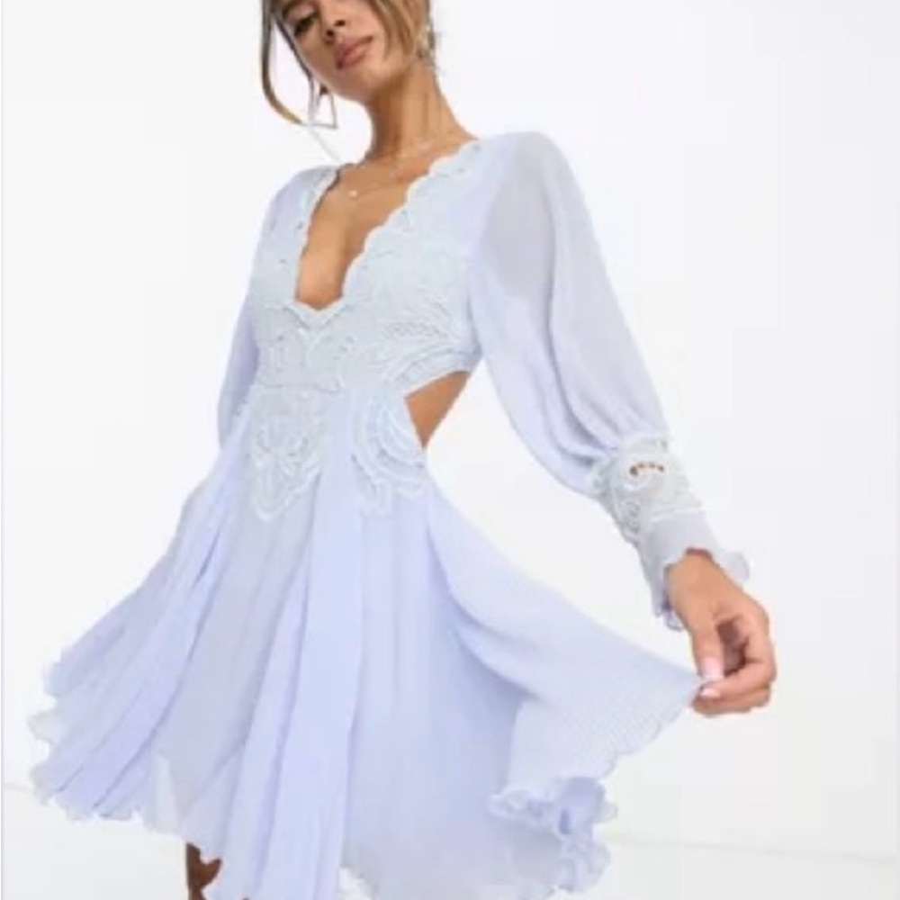 Elegant Light Blue Lace Dress
